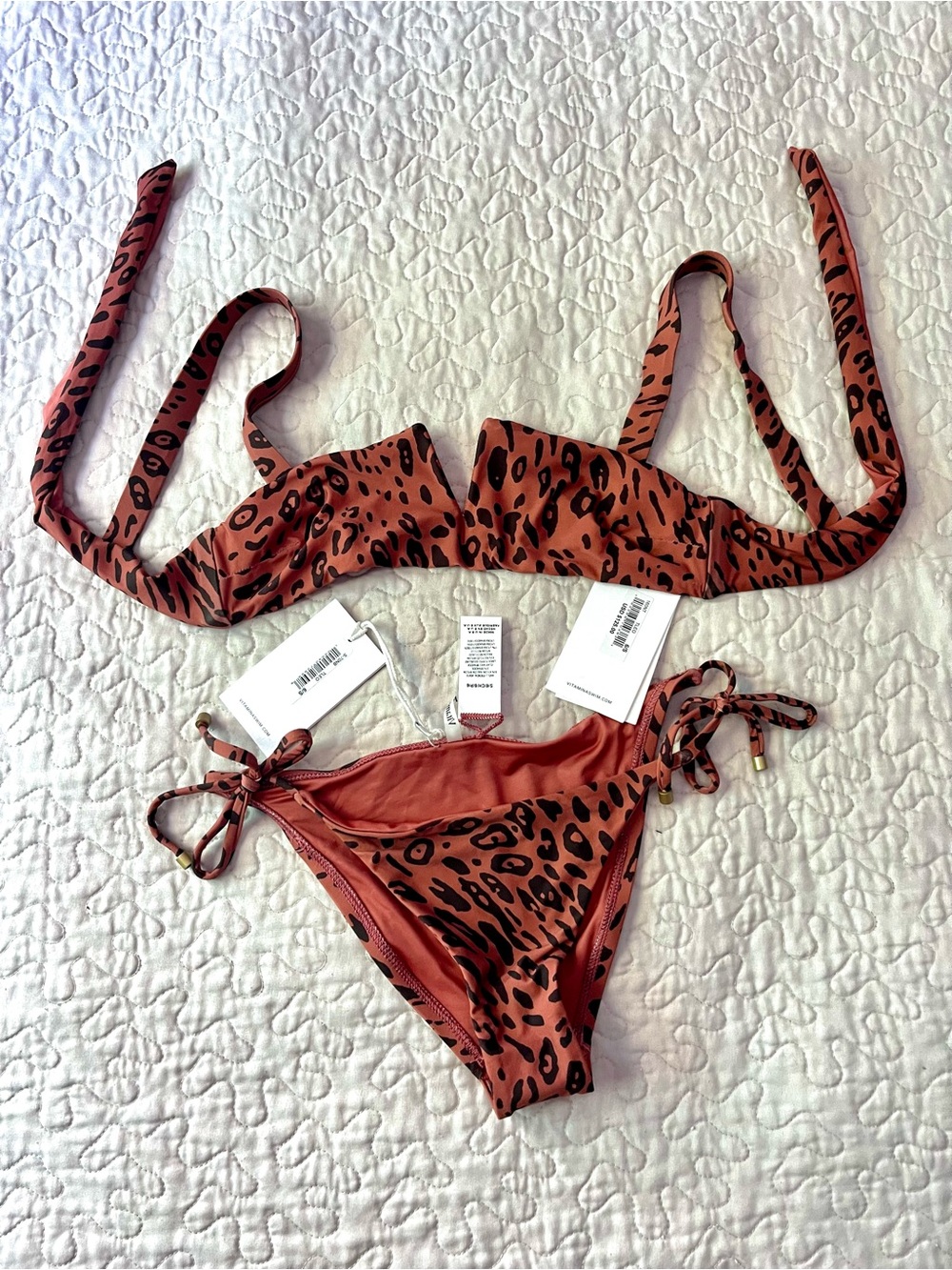 NWT Vitamin A Leopard Print Tie-Side Bikini Set, size S